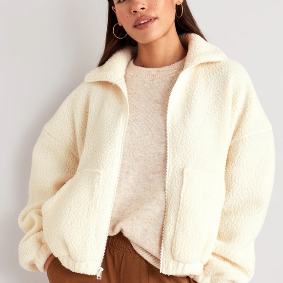NWT OLD NAVY Oversized Full-Zip Sherpa Pullover Color: Creme De La CremX-LARGE - Picture 2 of 5